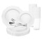 White with Silver Rim Round Blossom Disposable Plastic Wedding Value Set (20 Settings)